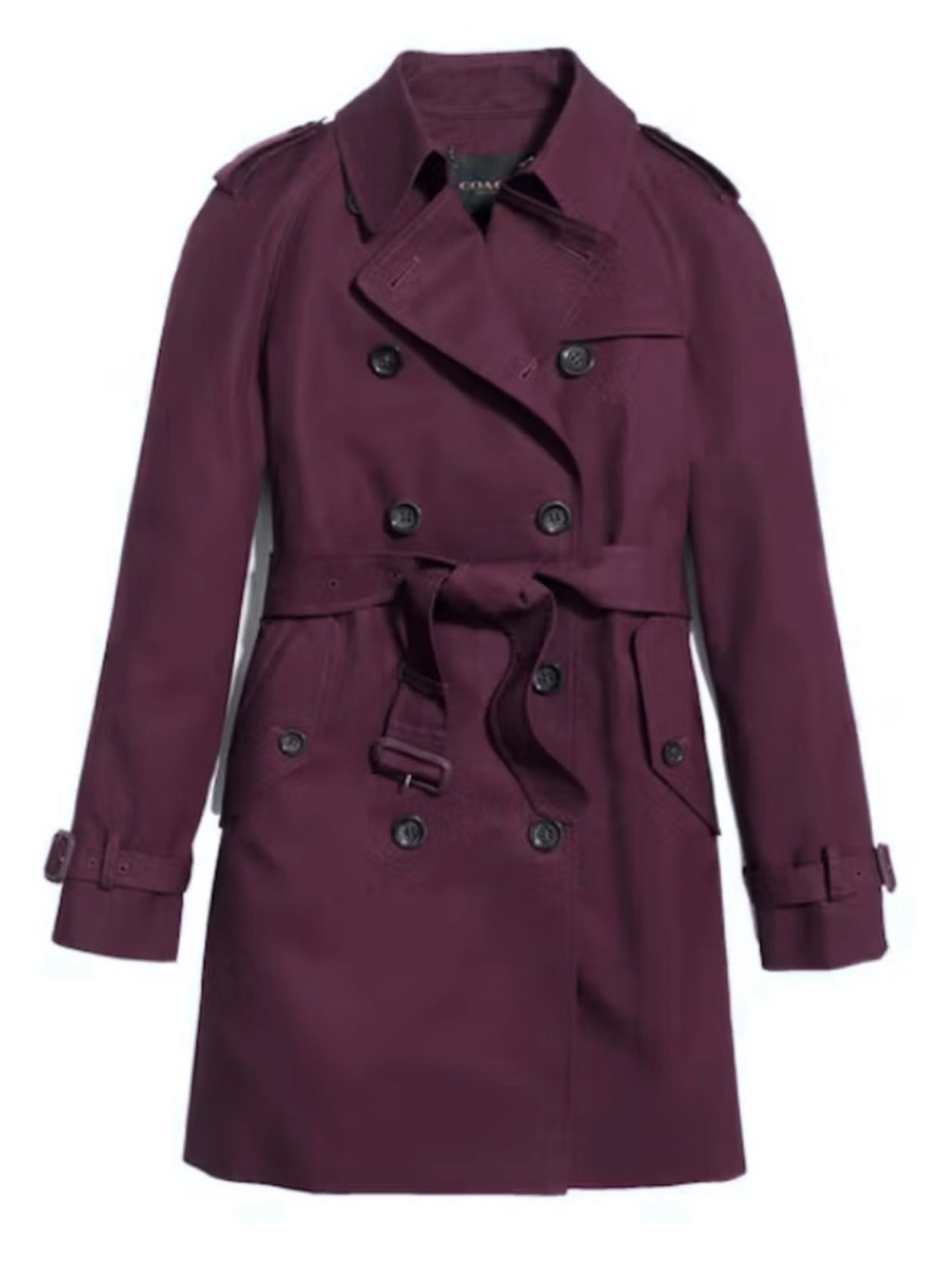 Coach Women's Double-Breasted Burgundy Trench Coat - Mid Length